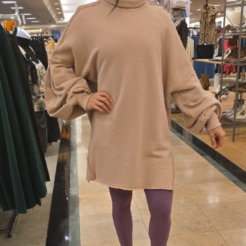 Free People Tan Dolman Sleeve Turtleneck Sweater